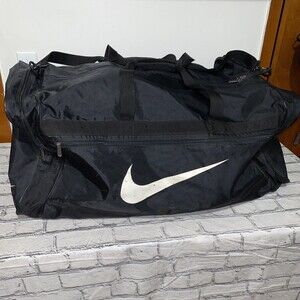 NIKE Swoosh - Duffel Bag 32in Long Black Gym Travel Big Logo Multi Pockets Rare